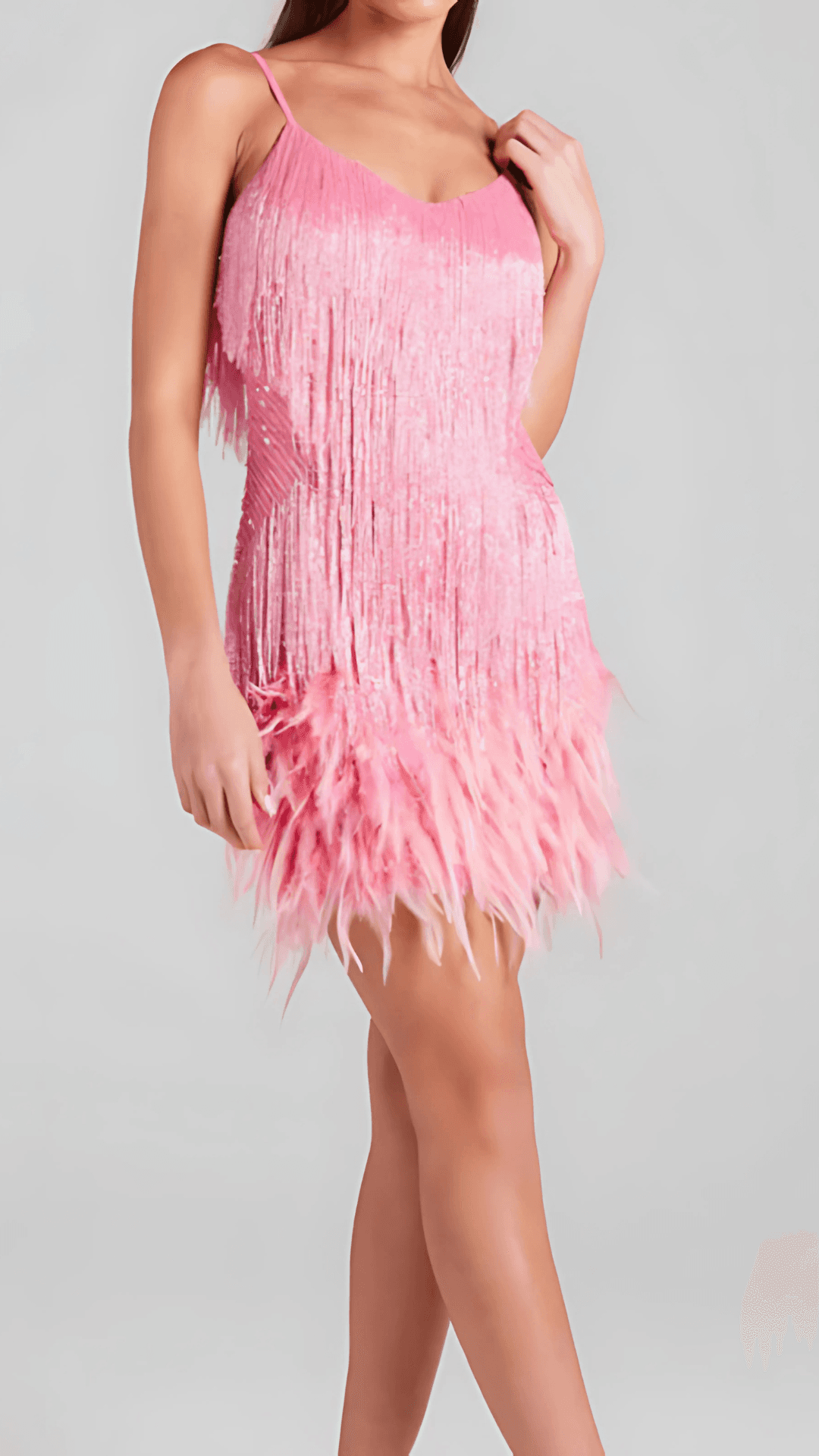 Women's Cocktail Sequin Fringe V Neck Mini Dress Party