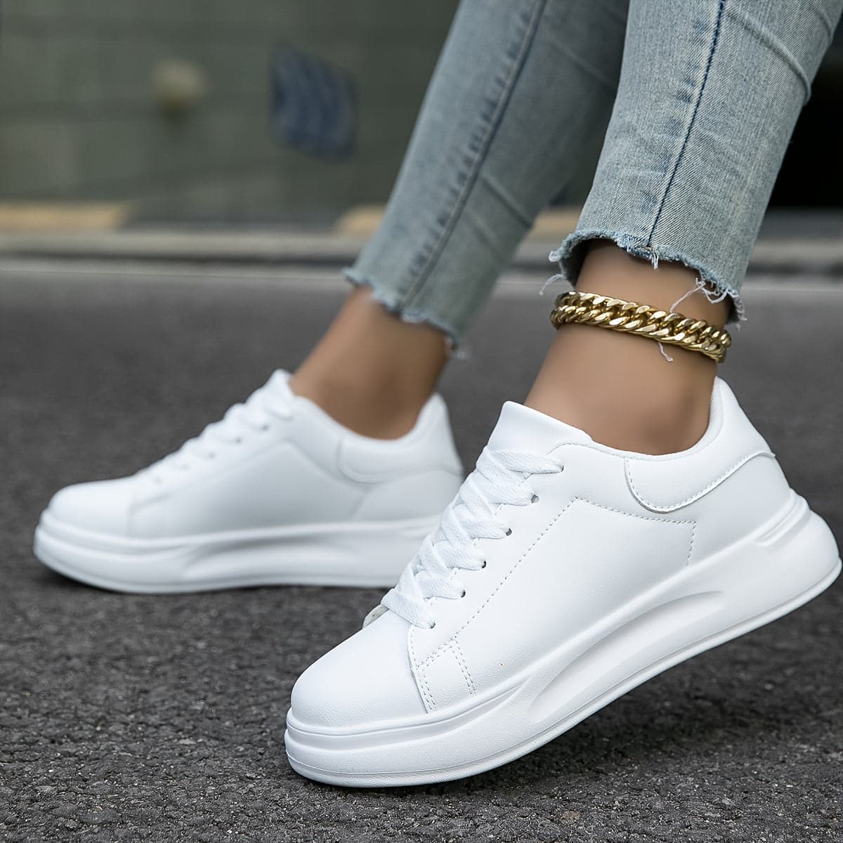 White Leather Sneakers with a Two tone Design